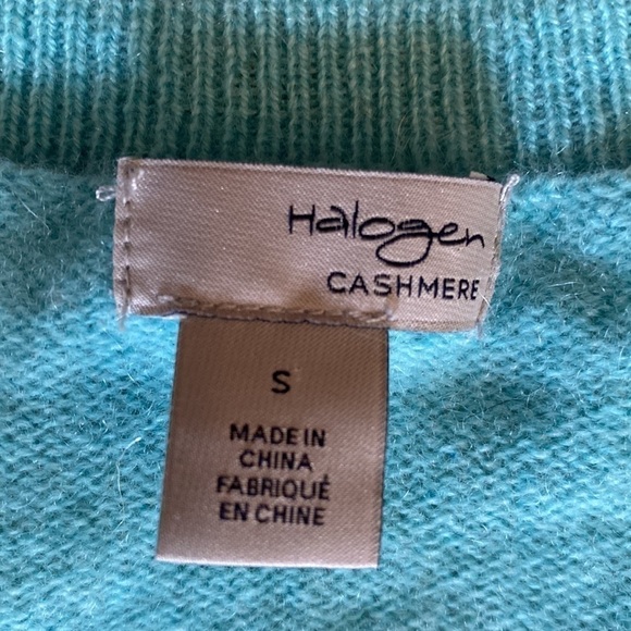 HALOGEN 100% Cashmere V Neck Sweater Womens S Turquoise Soft Cozy Luxury Preppy - Picture 4 of 6
